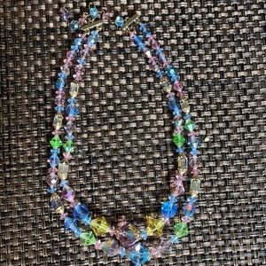 Vintage Mid Century Crystal Faceted Multicolored Double Necklace